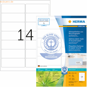 HERMA Etiketten 99,1x38,1mm naturweiß RC A4 VE=100 Blatt von Herma