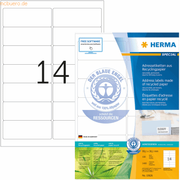 HERMA Etiketten 99,1x38,1mm naturweiß RC A4 VE=100 Blatt HERMA Etiketten 99,1x38,1mm naturweiß RC A4 VE=100 Blatt von Herma