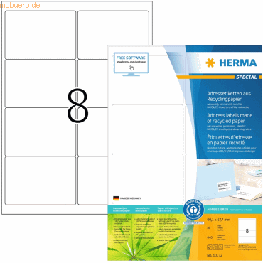 HERMA Etiketten 99,1x67,7mm naturweiß RC A4 VE=80 Blatt von Herma