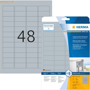 HERMA Etiketten Folie Typenschild silber 45,7x21,2mm Special A4 LaserC von Herma