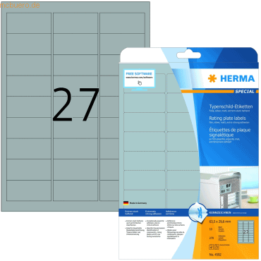 HERMA Etiketten Folie Typenschild silber 63,5x29,6mm Special A4 LaserC von Herma