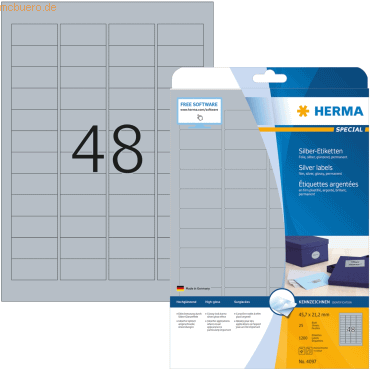 HERMA Etiketten Folie silber 45,7x21,2mm Special A4 LaserCopy VE=1200 von Herma