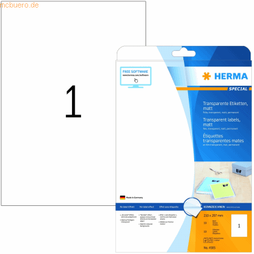 HERMA Etiketten Folie transparent 210x297mm Special A4 LaserCopy VE=10 von Herma