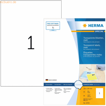 HERMA Etiketten Folie transparent 210x297mm Special A4 LaserCopy VE=80 von Herma