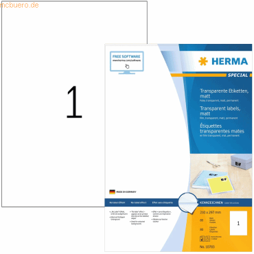 HERMA Etiketten Folie transparent 210x297mm Special A4 LaserCopy VE=80 HERMA Etiketten Folie transparent 210x297mm Special A4 LaserCopy VE=80 von Herma