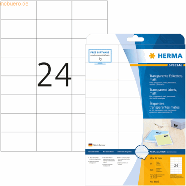 HERMA Etiketten Folie transparent 70x37mm Special A4 LaserCopy VE=600 von Herma