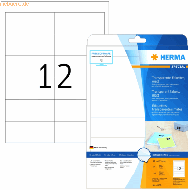 HERMA Etiketten Folie transparent 96,5x42,3mm Special A4 LaserCopy VE= von Herma