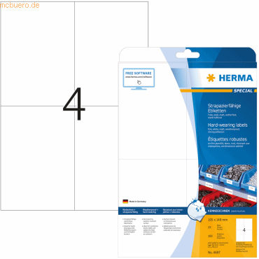 HERMA Etiketten Folie weiß 105x148mm Special A4 LaserCopy VE=100 Stück von Herma