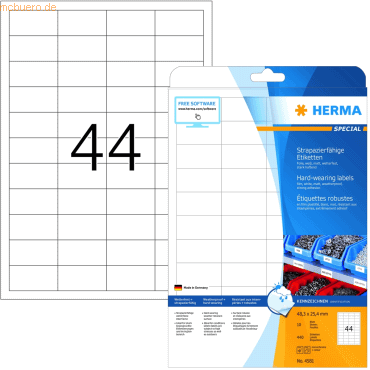 HERMA Etiketten Folie weiß 48,3x25,4mm Special A4 LaserCopy VE=440 Stü HERMA Etiketten Folie weiß 48,3x25,4mm Special A4 LaserCopy VE=440 Stü von Herma