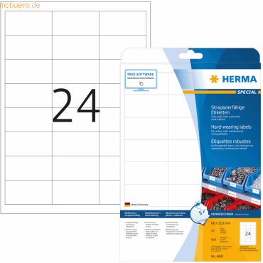 HERMA Etiketten Folie weiß 66x33,8mm Special A4 LaserCopy VE=600 Stück HERMA Etiketten Folie weiß 66x33,8mm Special A4 LaserCopy VE=600 Stück von Herma