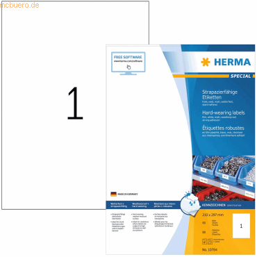 HERMA Etiketten Folie weiß matt 210x297mm A4 extrem stark haftend VE=8 von Herma