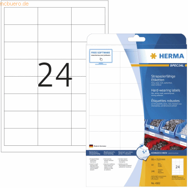 HERMA Etiketten Folie wetterfest A4 66x33,8 mm weiß extrem stark hafte von Herma