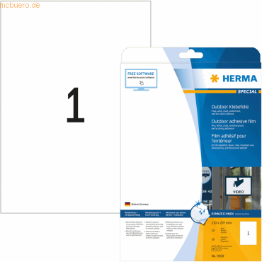 HERMA Etiketten Outdoor Klebefolie weiß 210x297mm Special A4 VE=10 Stü von Herma
