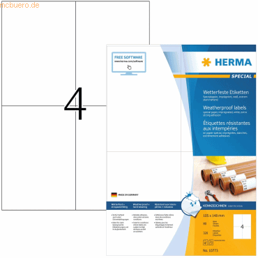 HERMA Etiketten Papier witterungsbest. weiß 105x148mm Special A4 Laser von Herma