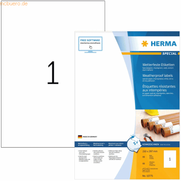HERMA Etiketten Papier witterungsbest. weiß 210x297mm Special A4 Laser HERMA Etiketten Papier witterungsbest. weiß 210x297mm Special A4 Laser von Herma