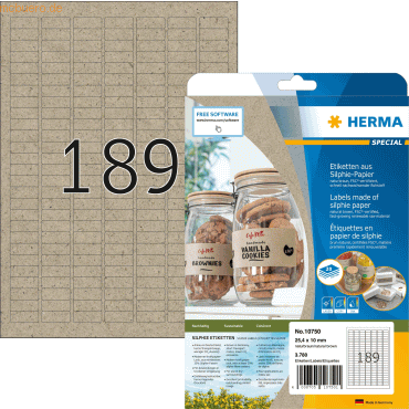 HERMA Etiketten Silphie-Papier A4 25,4x10mm naturbraun VE=20 Blatt/378 von Herma
