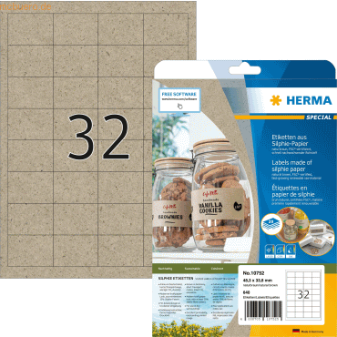 HERMA Etiketten Silphie-Papier A4 48,3x33,8mm naturbraun VE=20 Blatt/6 von Herma