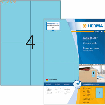 HERMA Etiketten blau 105x148mm Special A4 VE=400 Stück HERMA Etiketten blau 105x148mm Special A4 VE=400 Stück von Herma