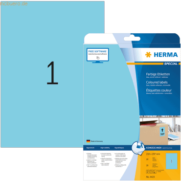 HERMA Etiketten blau 210x297mm Special A4 VE=20 Stück HERMA Etiketten blau 210x297mm Special A4 VE=20 Stück von Herma