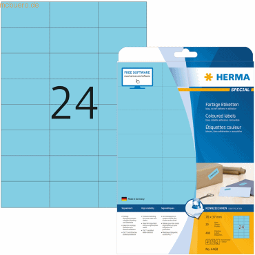 HERMA Etiketten blau 70x37mm Special A4 VE=480 Stück von Herma