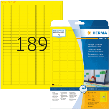 HERMA Etiketten gelb 25,4x10mm Special A4 VE=3780 Stück HERMA Etiketten gelb 25,4x10mm Special A4 VE=3780 Stück von Herma