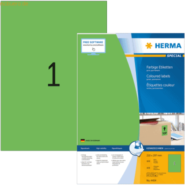 HERMA Etiketten grün 210x297mm Special A4 VE=100 Stück von Herma