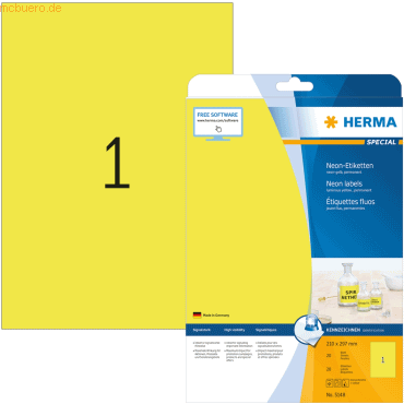 HERMA Etiketten neon-gelb 210x297mm Special A4 LaserCopy 20 Stück von Herma
