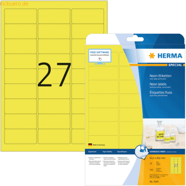 HERMA Etiketten neon-gelb 63,5x29,6mm Special A4 LaserCopy 540 Stück HERMA Etiketten neon-gelb 63,5x29,6mm Special A4 LaserCopy 540 Stück von Herma