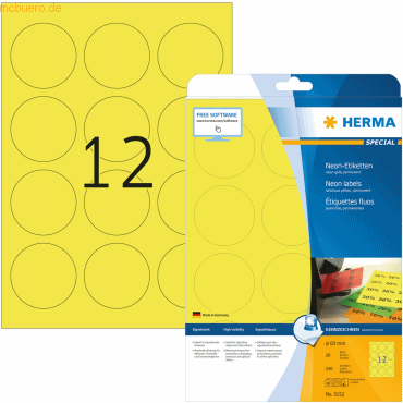 HERMA Etiketten neon-gelb Durchmesser 60mm Special A4 LaserCopy 240 St von Herma