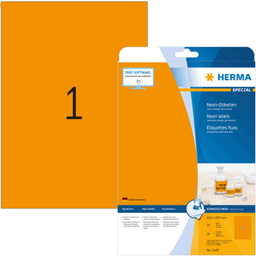 HERMA Etiketten neon-orange 210x297mm Special A4 LaserCopy 20 Blatt von Herma