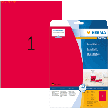 HERMA Etiketten neon-rot 210x297mm Special A4 LaserCopy 20 Stück von Herma