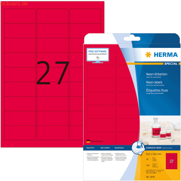 HERMA Etiketten neon-rot 63,5x29,6mm Special A4 LaserCopy 540 Stück von Herma