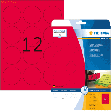 HERMA Etiketten neon-rot Durchmesser 60mm Special A4 LaserCopy 240 Stü HERMA Etiketten neon-rot Durchmesser 60mm Special A4 LaserCopy 240 Stü von Herma
