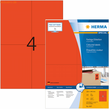 HERMA Etiketten rot 105x148mm Special A4 VE=400 Stück HERMA Etiketten rot 105x148mm Special A4 VE=400 Stück von Herma