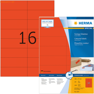 HERMA Etiketten rot 105x37mm Special A4 VE=1600 Stück HERMA Etiketten rot 105x37mm Special A4 VE=1600 Stück von Herma