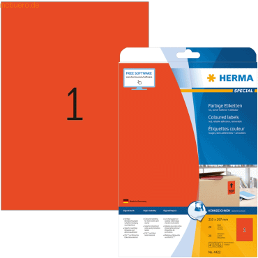 HERMA Etiketten rot 210x297mm Special A4 VE=20 Stück HERMA Etiketten rot 210x297mm Special A4 VE=20 Stück von Herma