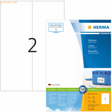 HERMA Etiketten weiß 105x297mm Premium A4 VE=200 Stück von Herma