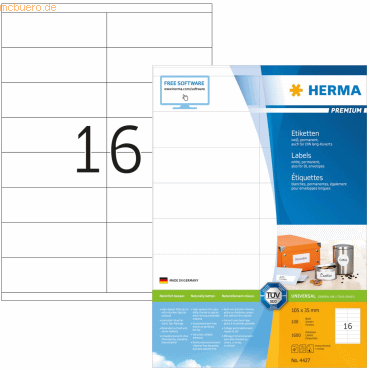 HERMA Etiketten weiß 105x35mm Premium A4 VE=1600 Stück von Herma