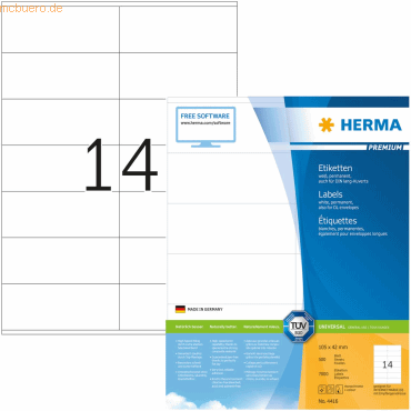 HERMA Etiketten weiß 105x42mm Premium A4 VE=7000 Stück von Herma