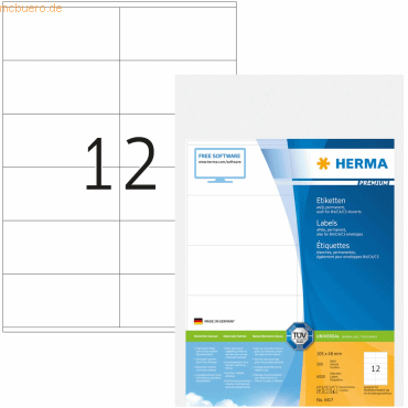 HERMA Etiketten weiß 105x48mm Premium A4 VE=6000 Stück HERMA Etiketten weiß 105x48mm Premium A4 VE=6000 Stück von Herma