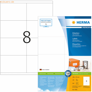 HERMA Etiketten weiß 105x70mm Premium A4 VE=800 Stück von Herma