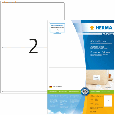 HERMA Etiketten weiß 199,6x143,5mm Premium A4 VE=200 Stück von Herma
