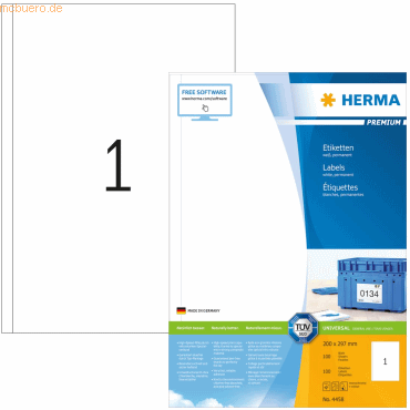 HERMA Etiketten weiß 200x297mm Premium A4 VE=100 Stück von Herma
