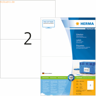 HERMA Etiketten weiß 210x148mm Premium A4 VE=400 Stück von Herma