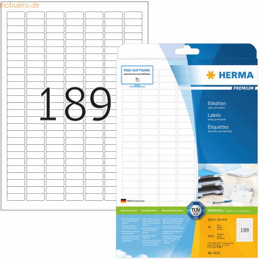 HERMA Etiketten weiß 25,4x10mm Premium A4 VE=4725 Stück von Herma