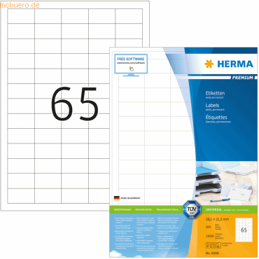 HERMA Etiketten weiß 38,1x21,2mm Premium A4 VE=13000 Stück HERMA Etiketten weiß 38,1x21,2mm Premium A4 VE=13000 Stück von Herma