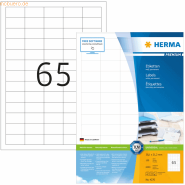 HERMA Etiketten weiß 38,1x21,2mm Premium A4 VE=6500 Stück von Herma