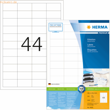 HERMA Etiketten weiß 48,3x25,4mm Premium A4 VE=8800 Stück von Herma