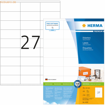 HERMA Etiketten weiß 70x32mm Premium A4 VE=2700 Stück von Herma