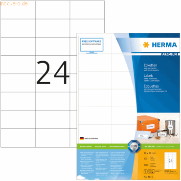 HERMA Etiketten weiß 70x37mm Premium A4 VE=4800 Stück von Herma
